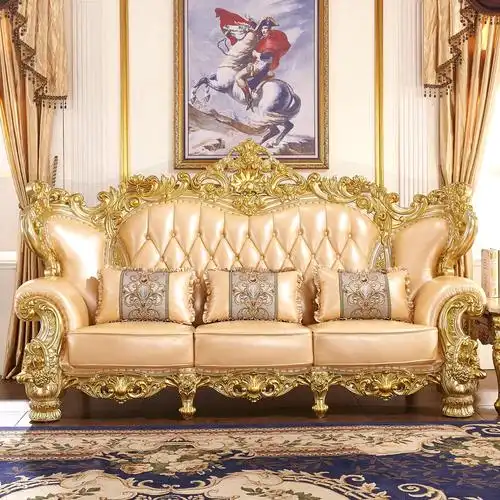 欧式头层真皮沙发贵族金实木雕花奢华大户型别墅皮艺沙发