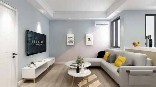 整体采用简单的带色乳胶漆,简单,温馨