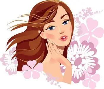 美丽的女孩的脸,女孩用鲜花,美丽的肖像为美容行业的女人照片