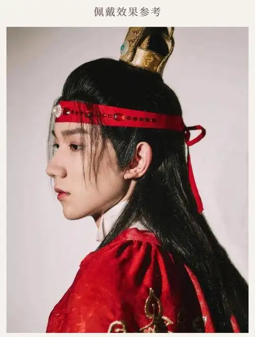 古装儿童假发长马尾男童发髻手钩整顶头套小侠客公子表演cos走秀