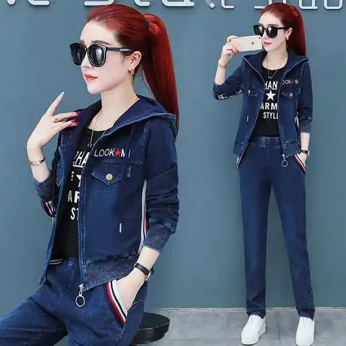 舒弗星(lachouffe)女士职业套装 秋季牛仔套装女装两件套时尚2020新款