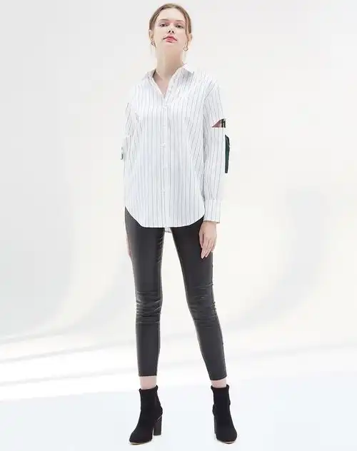 池希zara风袖开口设计绑带衬衫