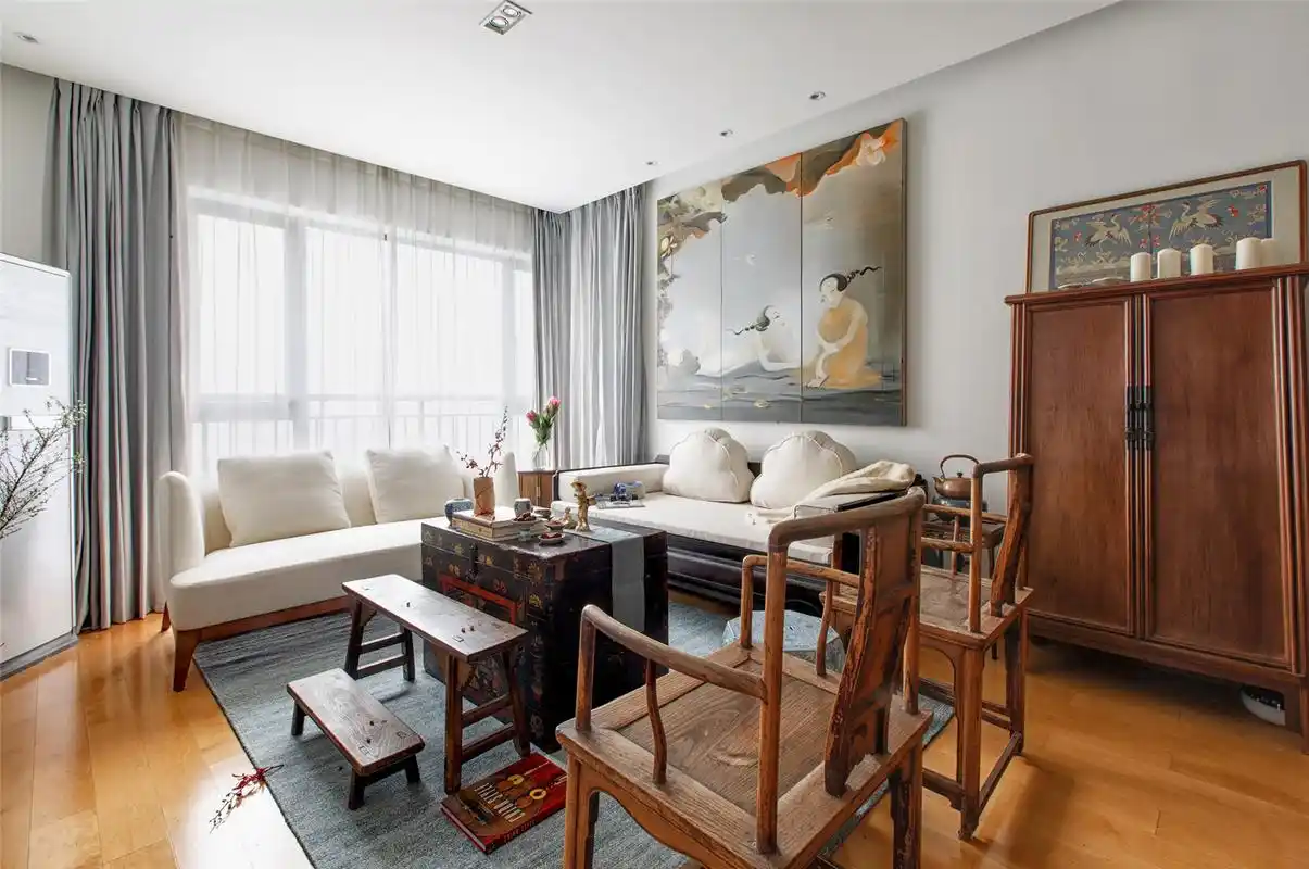 80㎡中式风格客厅装修效果图