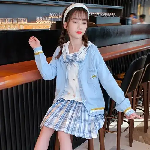 女童jk制服秋装校服套装小学生学院风开毛衣学生校服