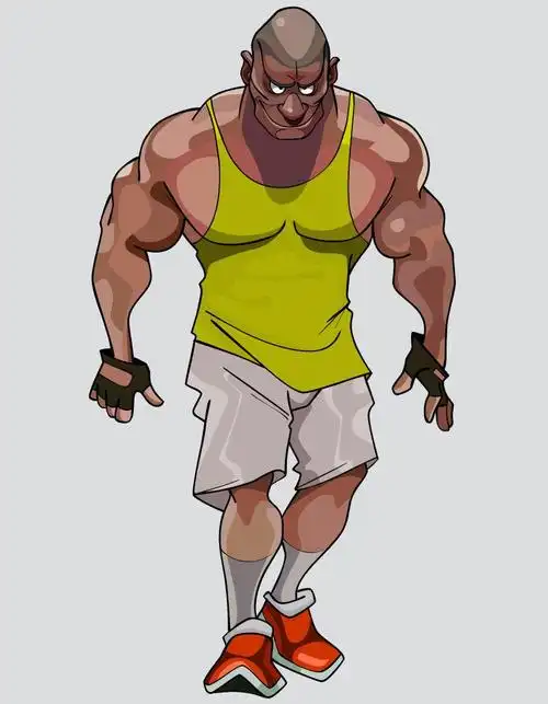 穿着工装裤手里拿着锤子的卡通人物形象设计矢量