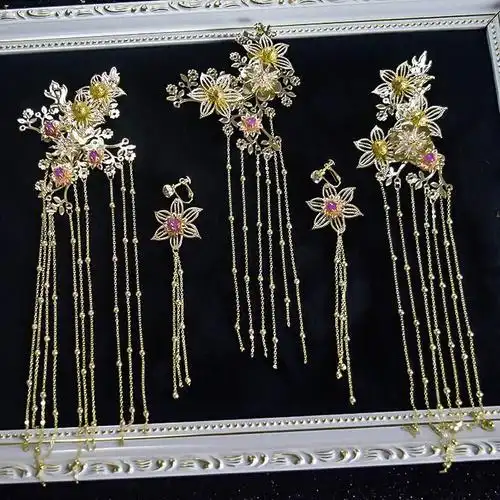 新娘秀禾头饰中式流苏凤冠霞帔古装发饰套装结婚头饰敬酒服配饰品