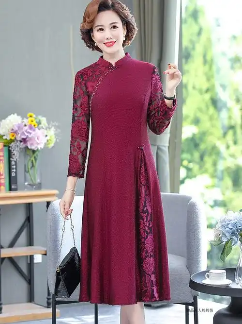 妈妈春秋连衣裙新款阔太太太洋气旗袍40岁中年中老年女装