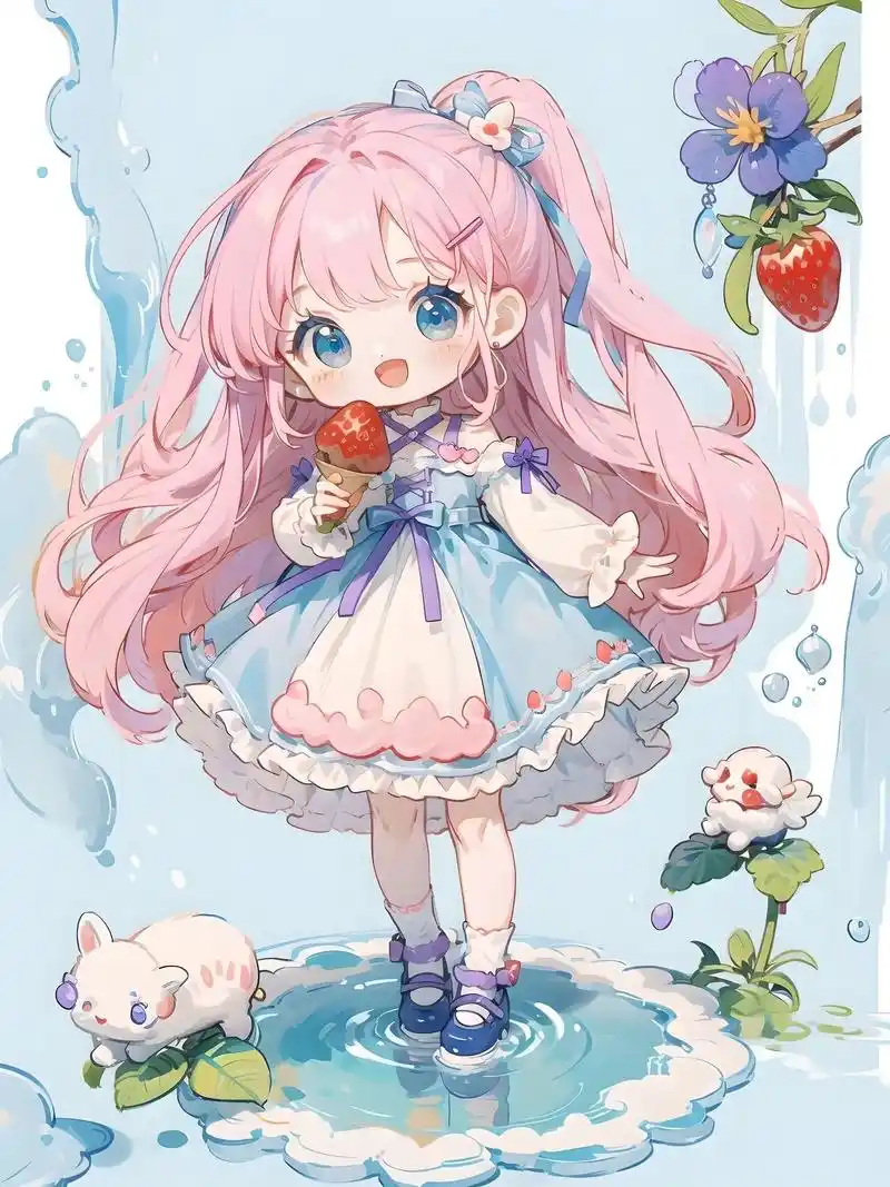 粉蓝配色可爱q版动漫少儿美术.#这画是用了亿点点魔法吧 #什 - 抖音