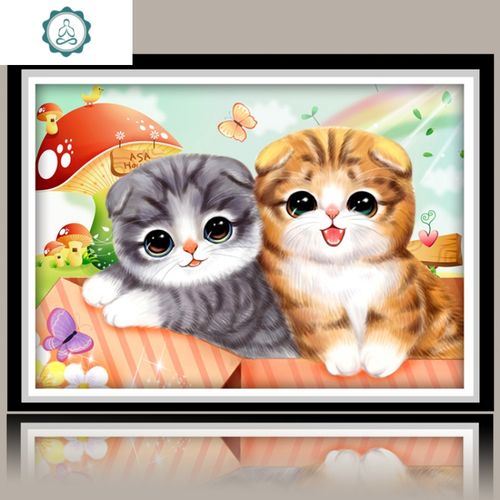 新款卡通2019动物钻石画现代简约可爱猫咪贴钻十字绣儿童卧室满钻 封