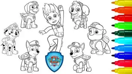 咦?涂完颜色的汪汪队全体成员,你能发现谁涂错了吗?