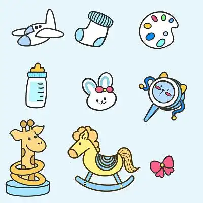 可爱卡通婴儿用品套图玩具玩耍母婴插画素材png