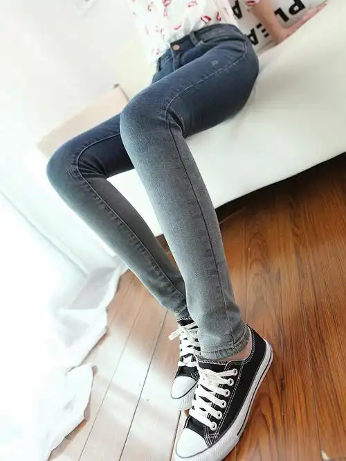 秋装韩范高弹力修身显瘦渐变色紧身牛仔裤女士裤子小脚裤