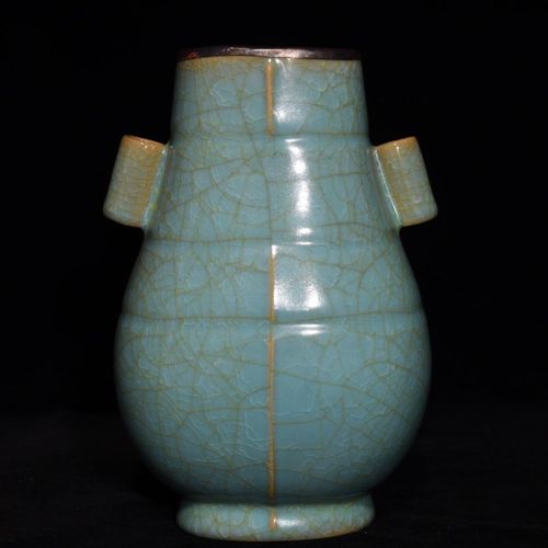 古董古玩收藏真品包老保真老瓷器宋瓷摆件 包口汝窑冰裂纹贯耳瓶