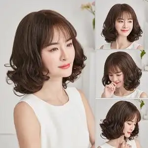 高档假发女短发中长卷发妈妈长卷发型中老年发套全真发全头套真人