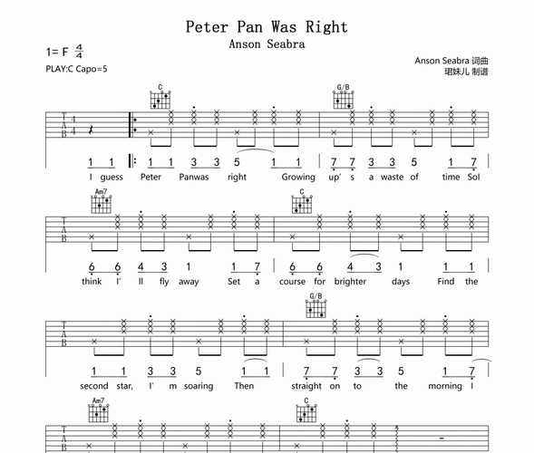 peter pan was right吉他谱 anson seabra-peter pan was right六线谱