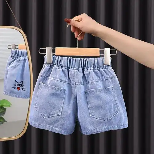 女童牛仔短裤儿童中大童韩版时尚绣花牛仔短裤新款洋气夏季薄款潮绣花