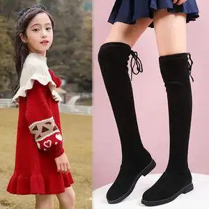 女大童袜子鞋女童过膝靴子儿童长筒靴弹力靴中大童公主靴高筒靴好