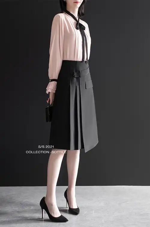 2021夏季新款时尚不规则职业半身裙女高腰显瘦遮胯百褶a字裙裙子 黑色