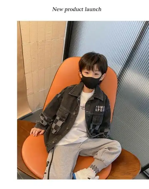 男孩小学生儿童春季薄外套牛仔春秋2022新款帅气黑色牛仔外套萌宝时髦