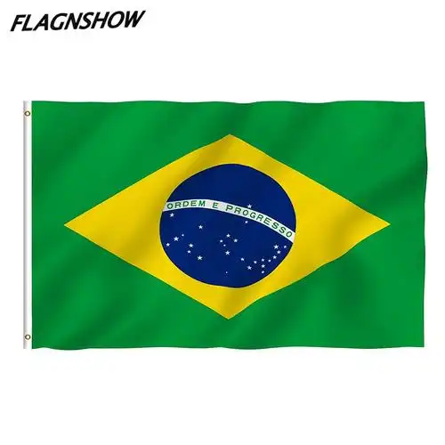 3x5 ft绿黄蓝印花巴西国旗 90x150cm可折叠世界杯国旗4号大旗旗帜