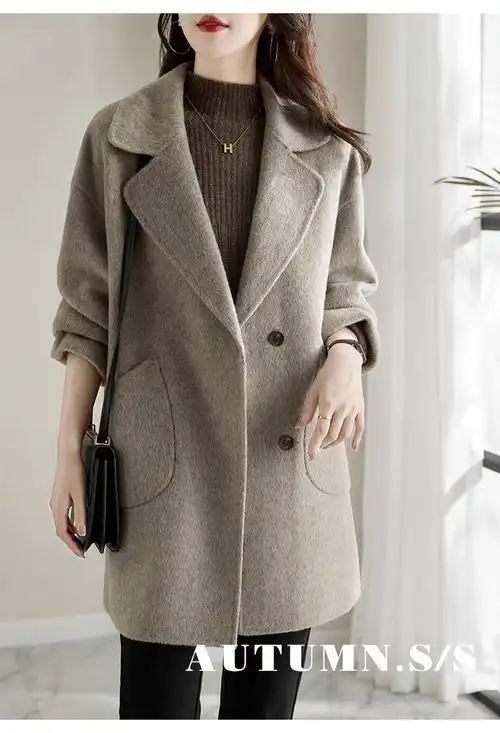 早春新款高级感中长款宽松毛呢外套上衣女时尚呢子外套设计感韩版 - 1