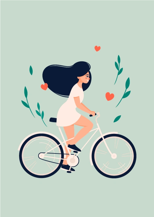 夏日女孩骑单车插画