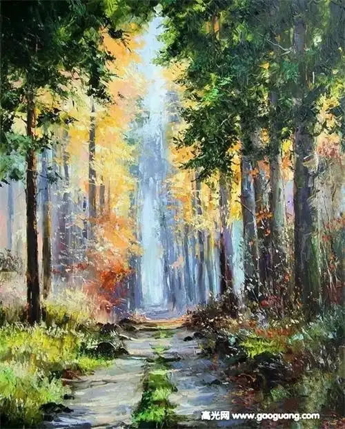 森林油画手绘图片,风景森林油画图片大全