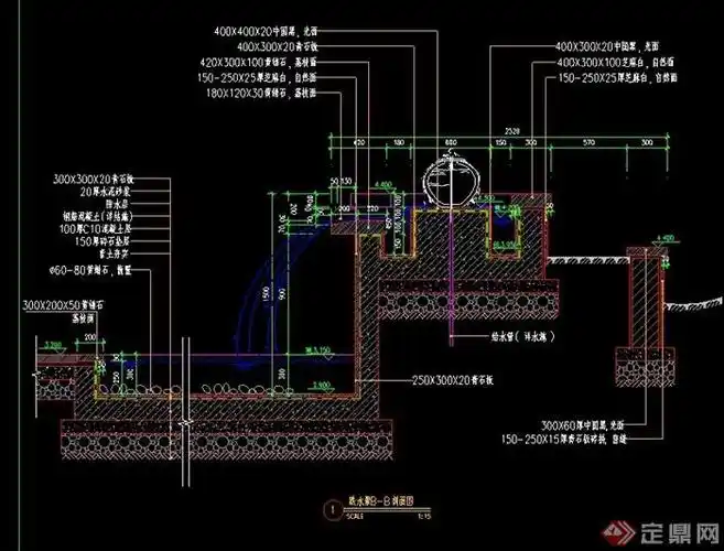 跌水水池水景设计cad施工图
