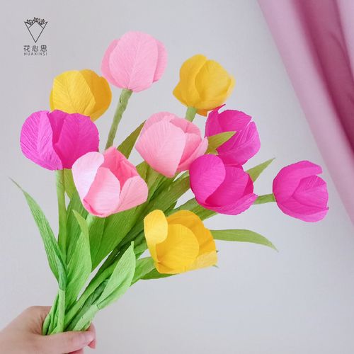 材料花心思纸艺纸花手工郁金香diy包母亲母亲教师节皱纹纸