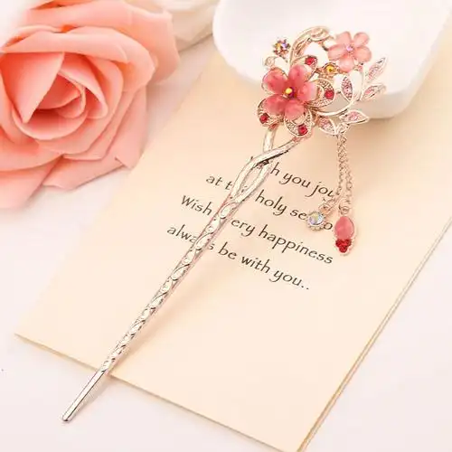 韩版古典发簪新娘花朵复古发簪古装头饰盘发簪子古代头饰发簪