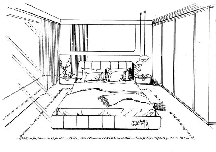 环艺室内手绘  #线稿  #线稿上色  #卧室马克笔表达 #画渣