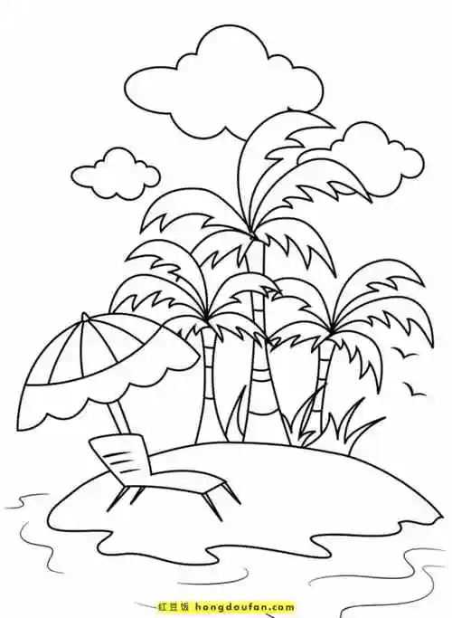 10张美妙的海洋漂亮的假期沙滩儿童涂色图片下载-红豆饭小学生简笔画