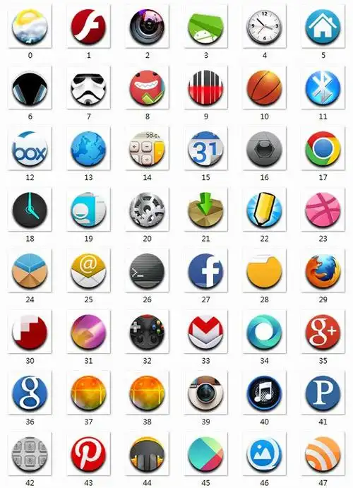 清新圆形手机桌面图标,png,ico,图标大全,免费下载 - 绘艺素材网