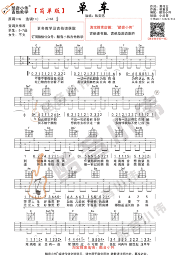 陈奕迅《单车》吉他谱c调简单版(酷音小伟吉他弹唱教学)