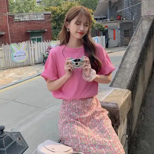 夏季2023新款粉色碎花半身裙女 - 17网