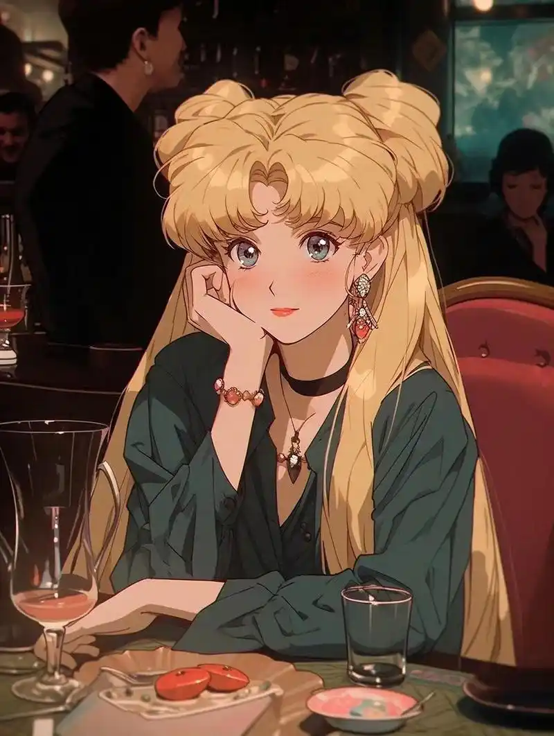 一组ai生成的动漫角色插画作品,美少女战士 月野兔.