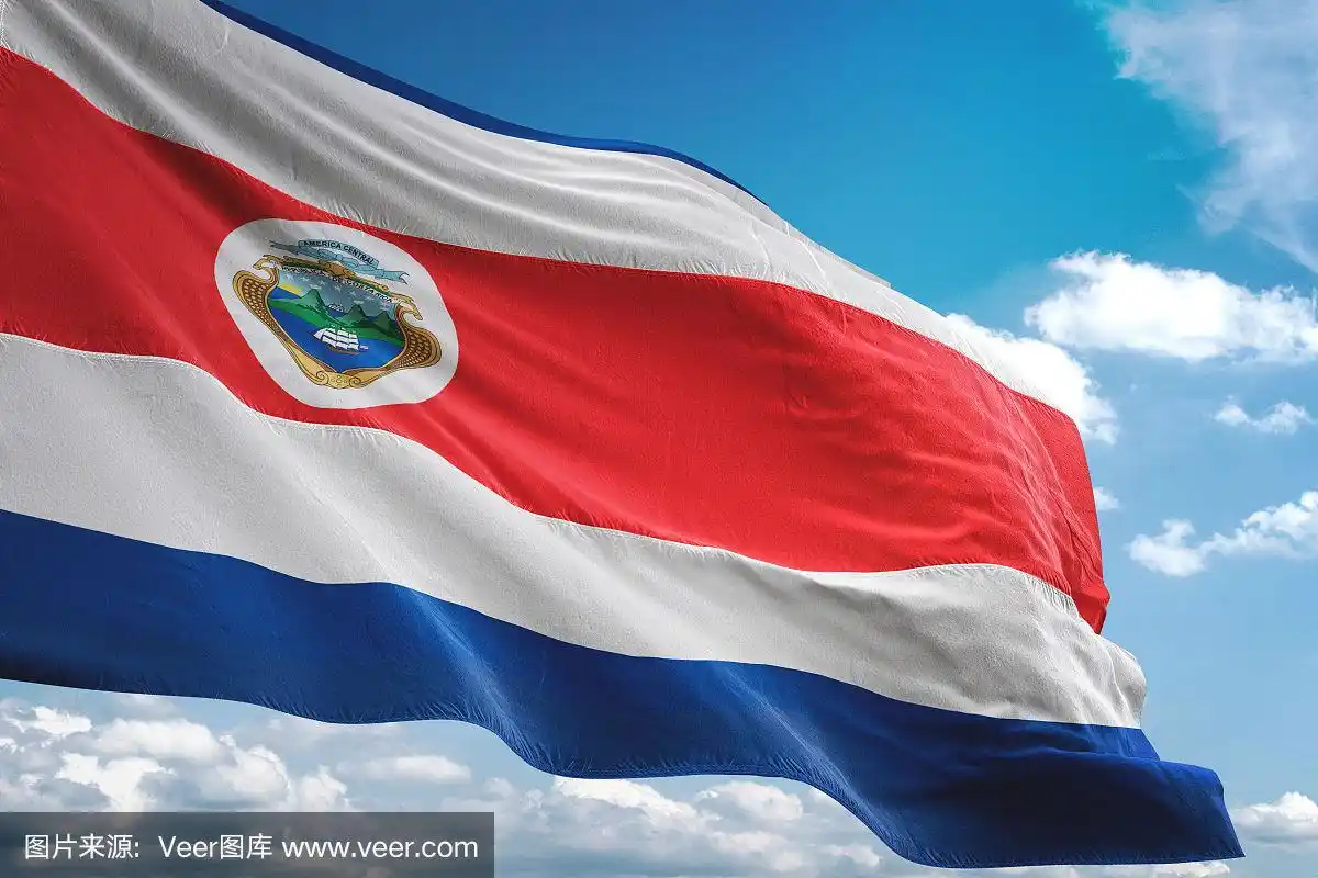 哥斯达黎加国旗飘扬多云的天空背景