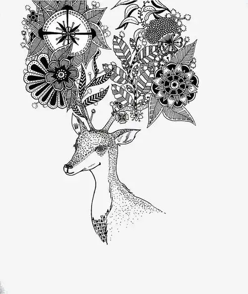 手绘黑白麋鹿贺卡 手绘黑白贺卡