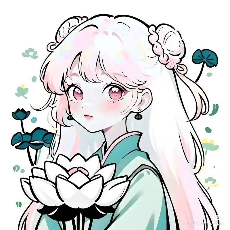 荷花女孩&手绘 分享,非原创