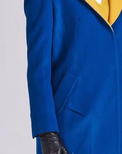 kako藏蓝色拼色o型羊毛大衣