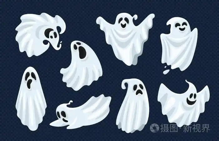 万圣节恐怖幽灵般的怪物, 死嘘幽灵和怪异的苍蝇灵魂隔离卡通矢量集