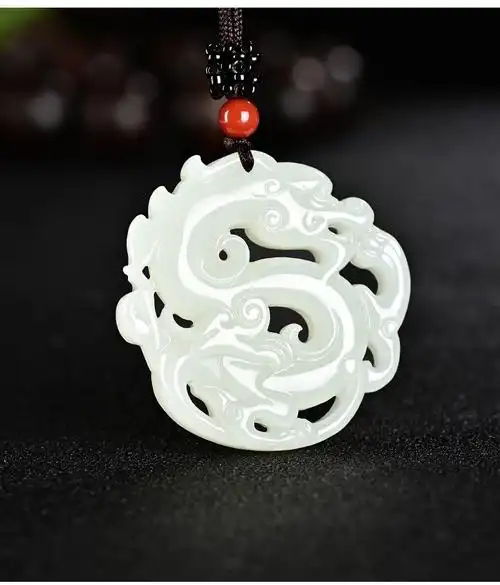 玉石项链镂空圆形生肖龙吉祥物玉佩情人节七夕情人节和田玉龙牌吊坠