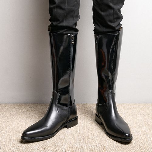 冬季马靴欧美男士尖头皮靴2022新款马术长靴子男高筒靴真皮骑士靴