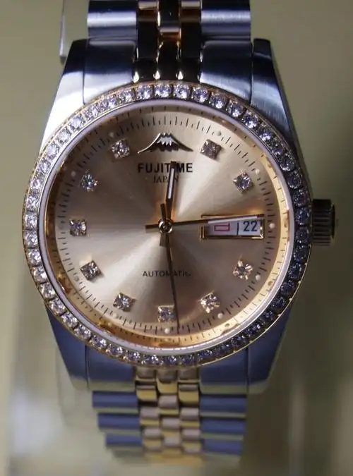 fujitime富士进口机械机芯蓝宝石镜面精钢双历陀
