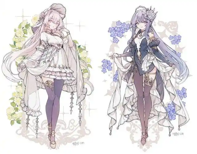 动漫少女华丽礼服服饰设计素材分享~_形状_服装_袖子