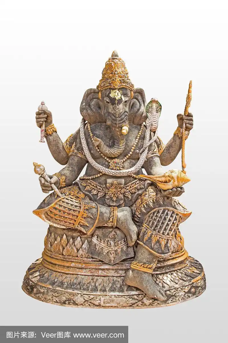 金色印度教神象头神孤立在白色上