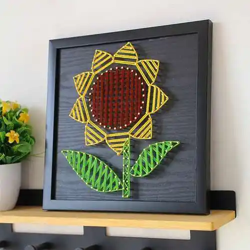 向日葵 钉子绕线画diy材料成品 毛线缠绕画手工课装饰画纱线弦丝