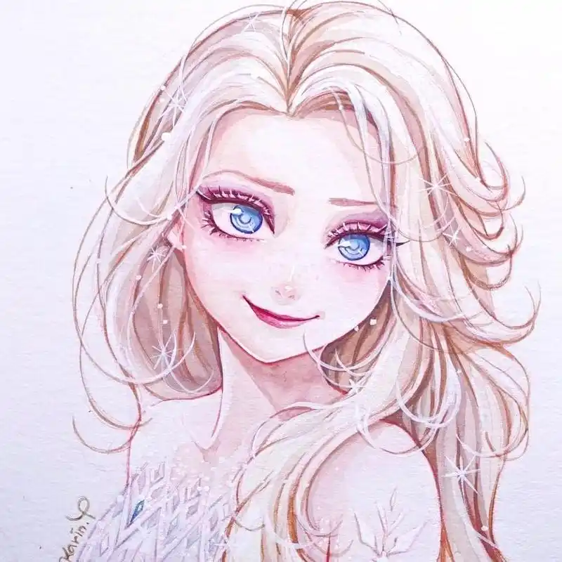 原创画师绘制迪士尼公主水彩画,公主颜值提升,美颜效果明显