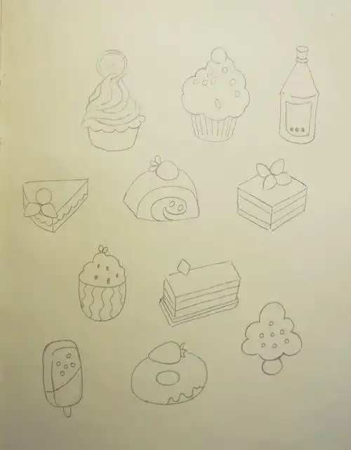 儿童简笔画:十几款零食与小甜品的画法,简单的美食更充满诱惑力简笔画