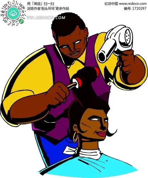 帮美女吹头发的理发师